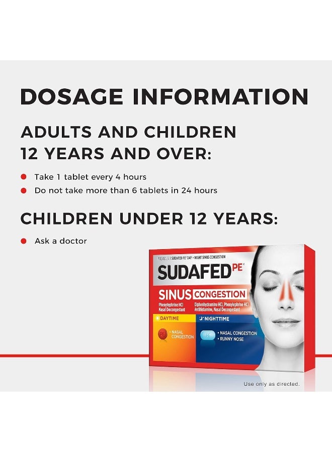 Sudafed Pe Sinus Congestion Day + Night Maximum Strength Decongestant Tablets, 20 Tablets - Image 4